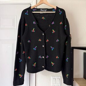 OBERMEYER vintage chunky knit black button up cardigan sweater